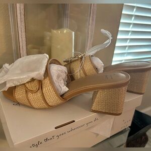 Kathleen Raffia buckle block heel Sandals